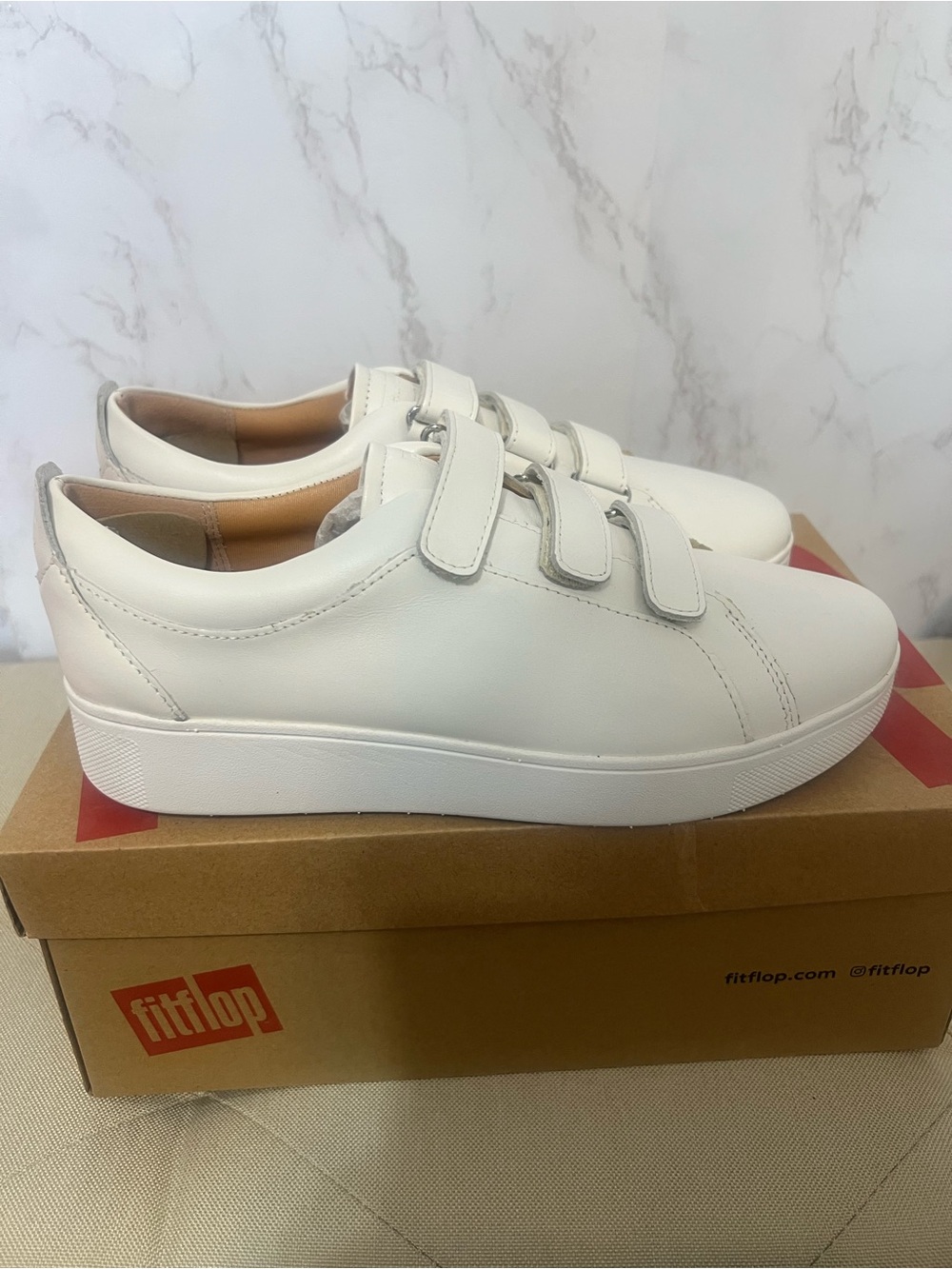 Fitflop White Leather Triple-Strap Casual Sneakers
